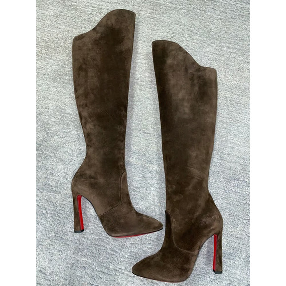 Christian Louboutin Eleonor Botta 100 Arabica Brown OTK Knee High Heel Boot 39.5 - Picture 5 of 12